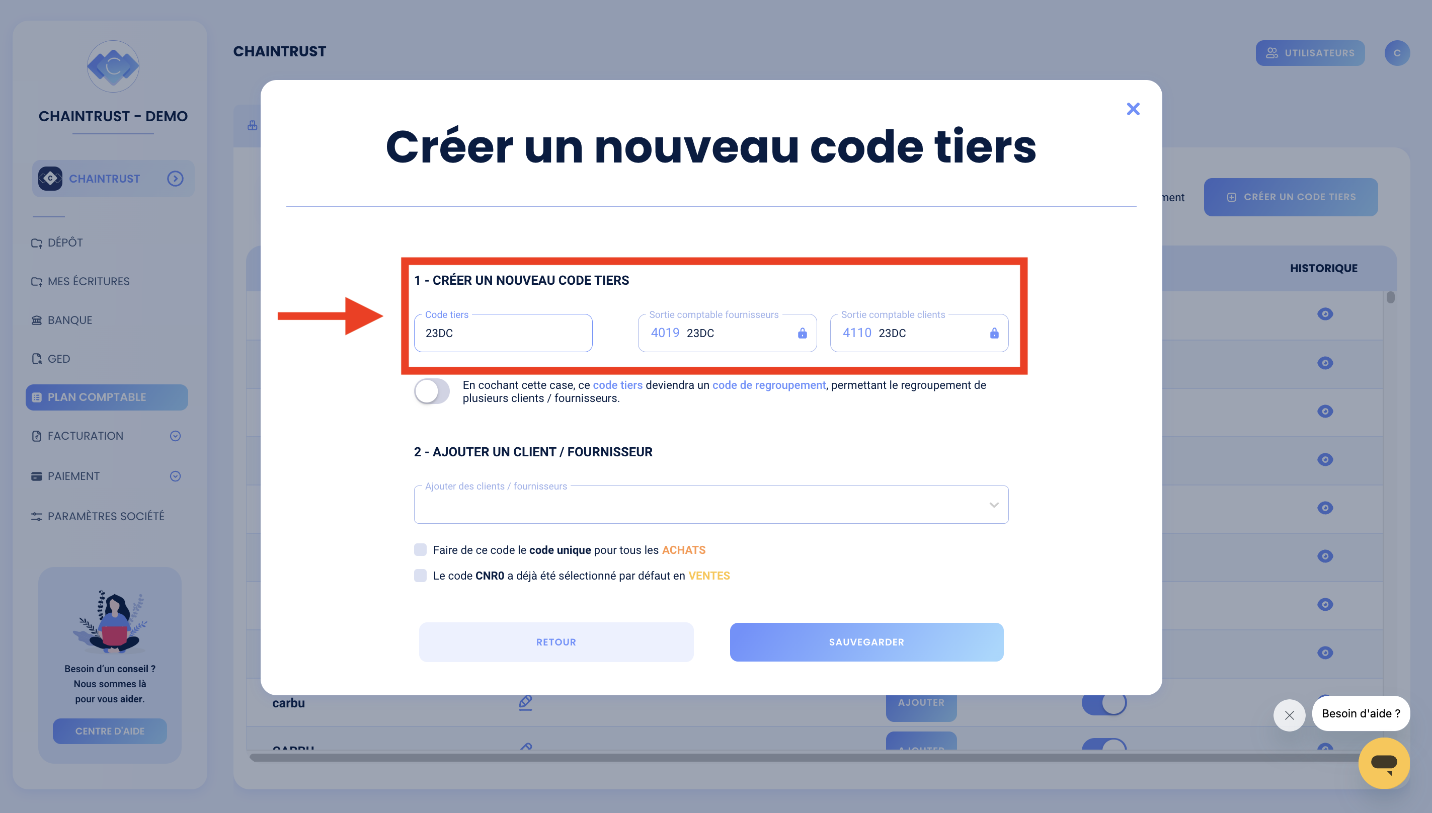 Créer un code tiers – Chaintrust