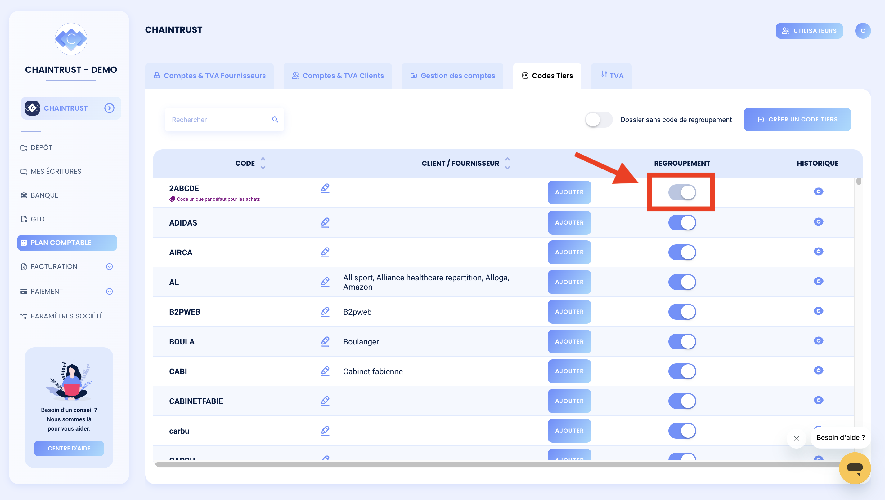 Créer un code de regroupement – Chaintrust